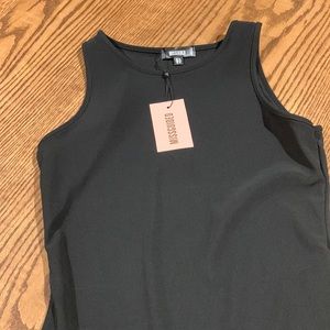 Hi neck, sleeveless thong bodysuit